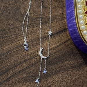 Silver Star and Moon Pendant Necklace